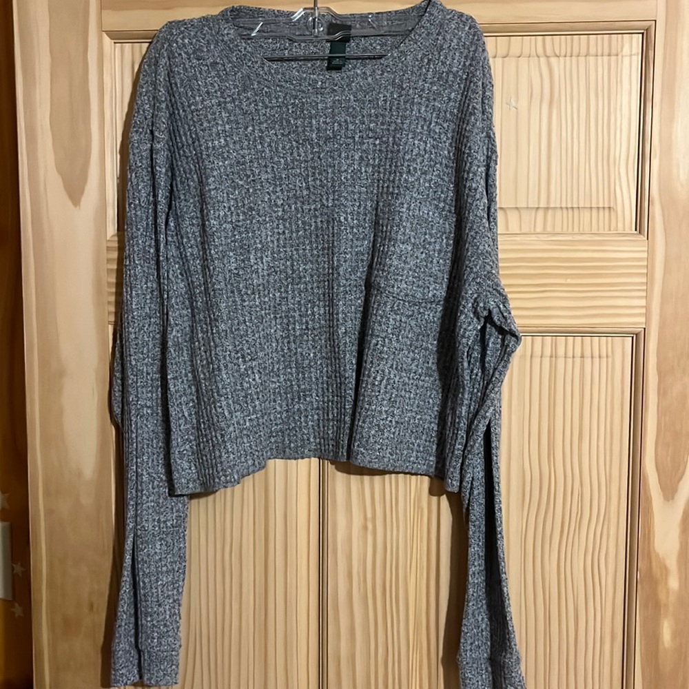 Cropped waffle knit sweater
